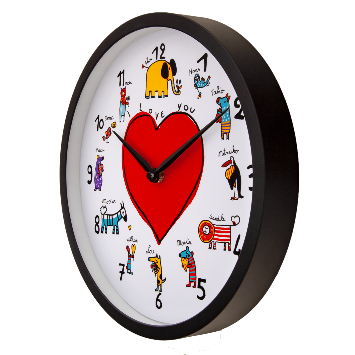 Wall clock-30 cm-Plastic-Black/White-'LoveZoo'