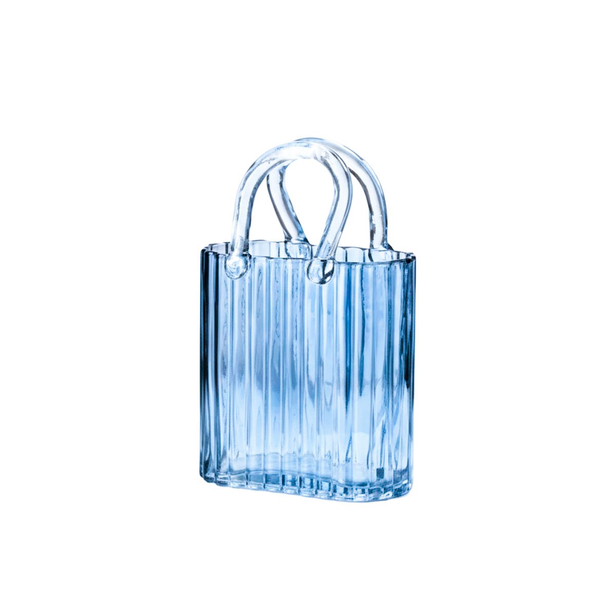 Transparent blue handbag vase 18x10x27cm
