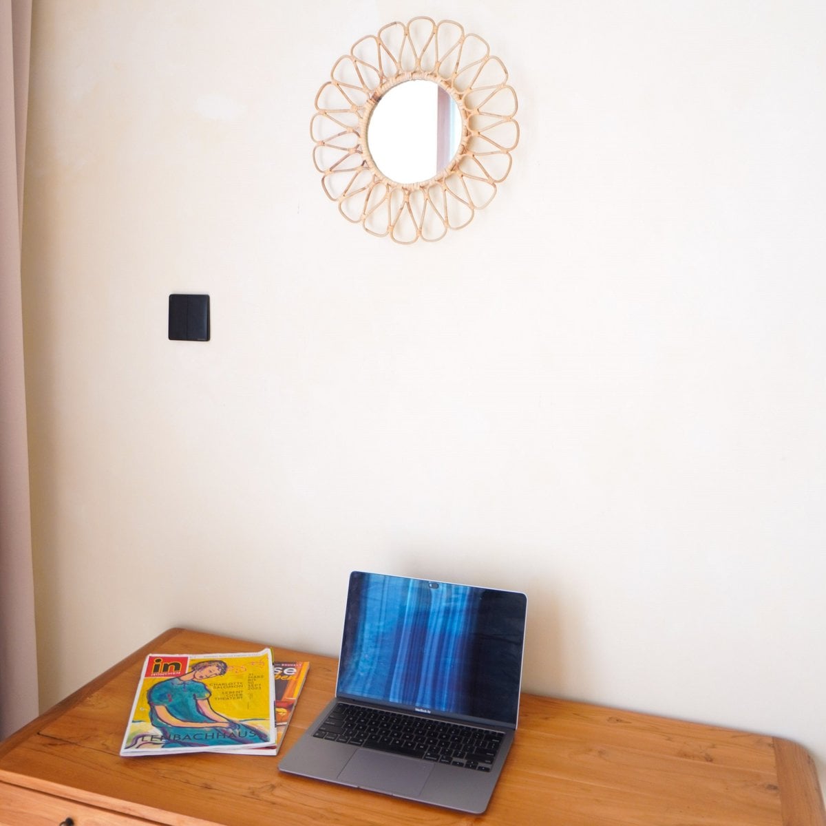Small Rattan Mirror 38 cm Handmade Boho Wall Mirror DANAU Wall Decoration Round Mirror Decorative Mirror