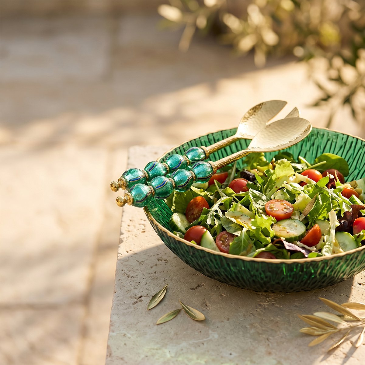 Emerald green bowl with gold edge 32.5cm