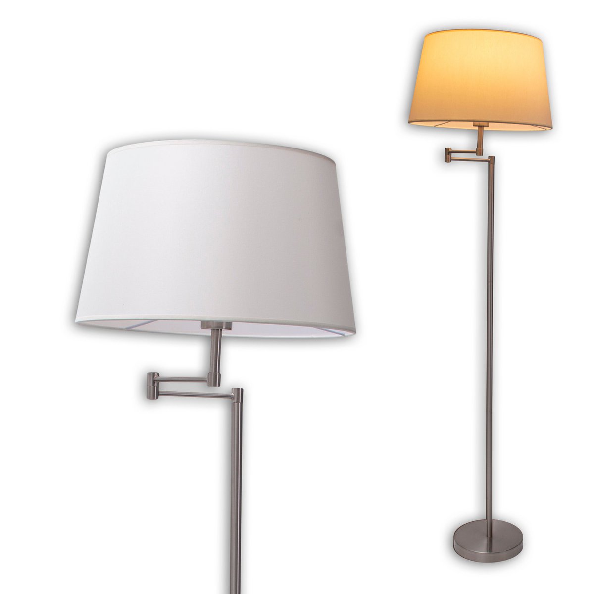 Standing lamp "Bologna" height 158 cm made of metal in a satin nickel, Beiger Textalspreis, E27