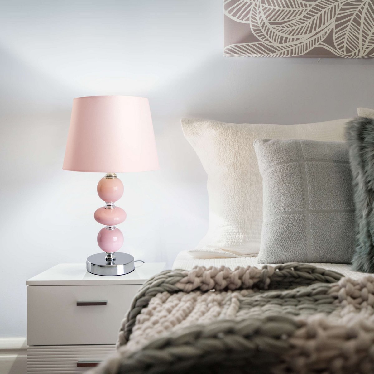 Ceramic table lamp "Araga" 36 cm high, table lamp made of metal, ceramic, with text blades, pink, with E14 socket, lighting for dining room, living room, hallway or office,