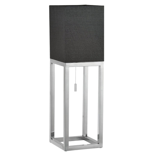 Bordslampa "Alfa", modern bordslampa i metall och textil i krom/mörkgrå med E27-sockel, 65 cm hög, elegant lampa för hall, vardagsrum och kontor
