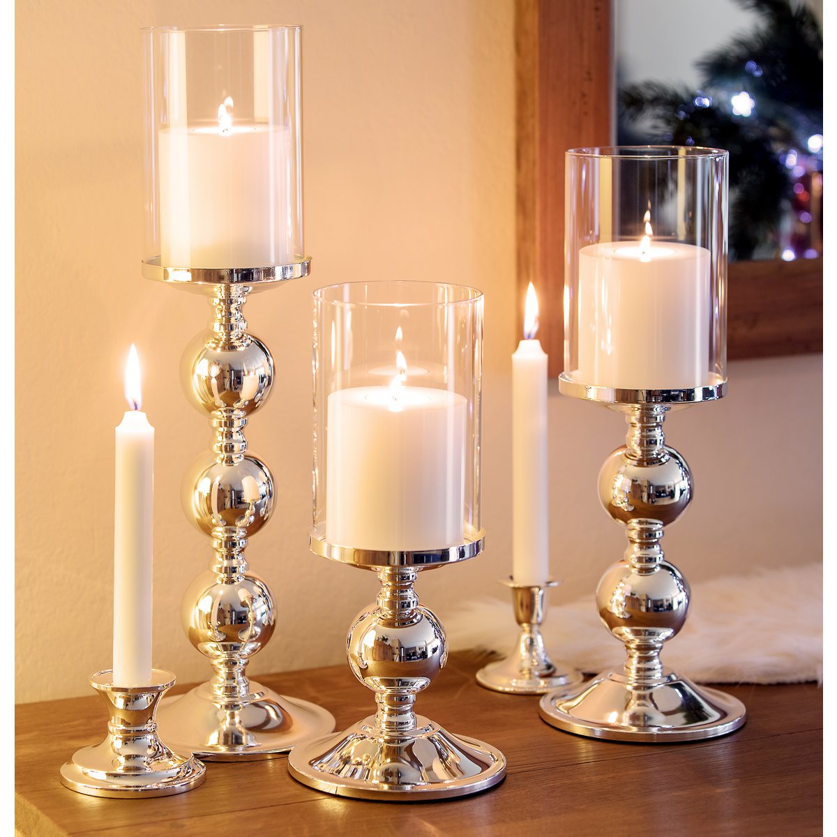 EDZARD candlestick candlestick Bamboo, elegant silver-plated, tarnish-proof, with glass, height 43 cm