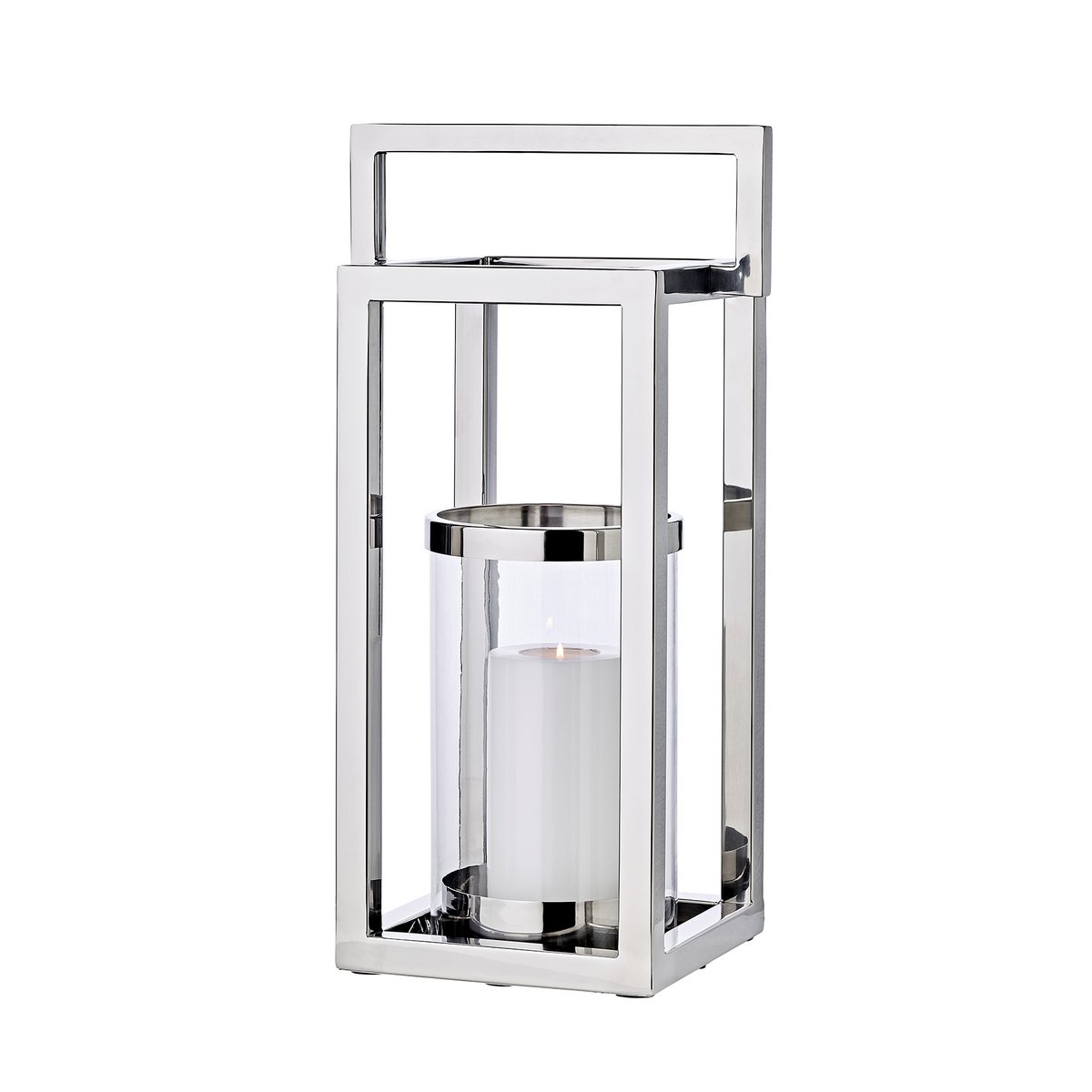EDZARD lantern lantern Manhattan with handle, stainless steel shiny nickel-plated, round inner glass, height 58 cm