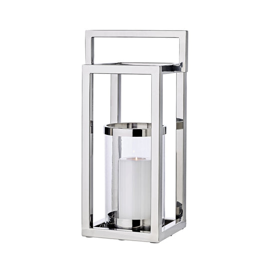 EDZARD lantern lantern Manhattan with handle, stainless steel shiny nickel-plated, round inner glass, height 58 cm