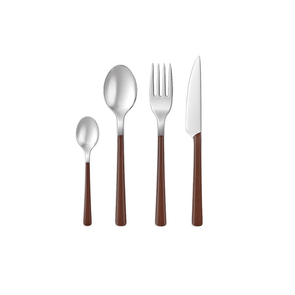 Bestickset 24 delar, blankt silver med trähandtag