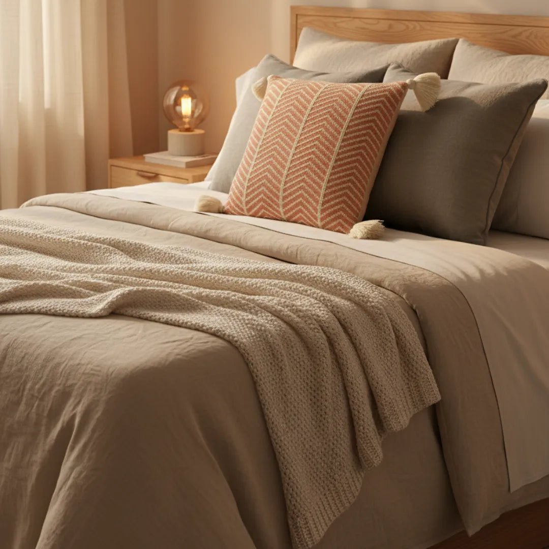 Soft Coral – Cushion Cover / Kussenhoes – Chevron Knit with Tassels – 45×45 cm – Urbane Hide