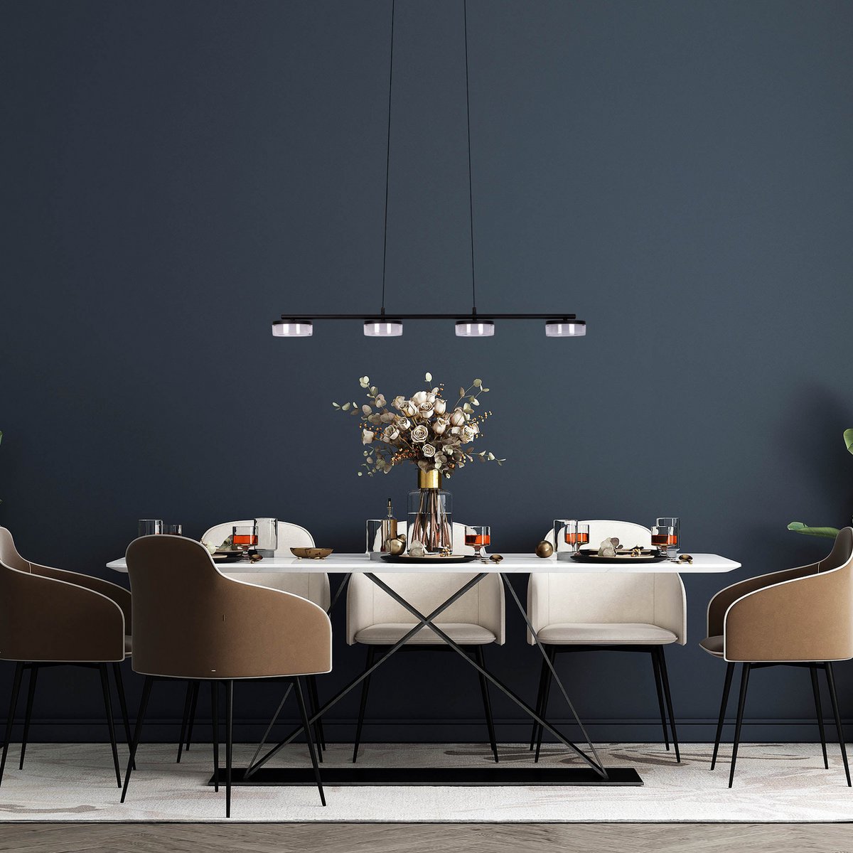 LED pendant lamp "Cimo" made of metal and plastic in black, with integrated LED, length 96 cm