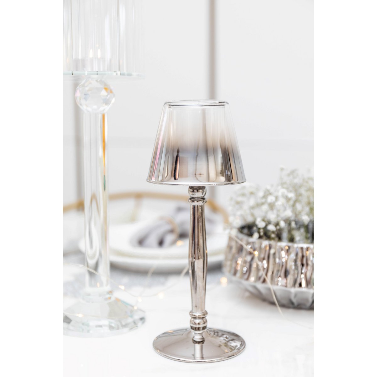 SILVER STANDING CANDLE HOLDER 9.5X9.5X22.5CM
