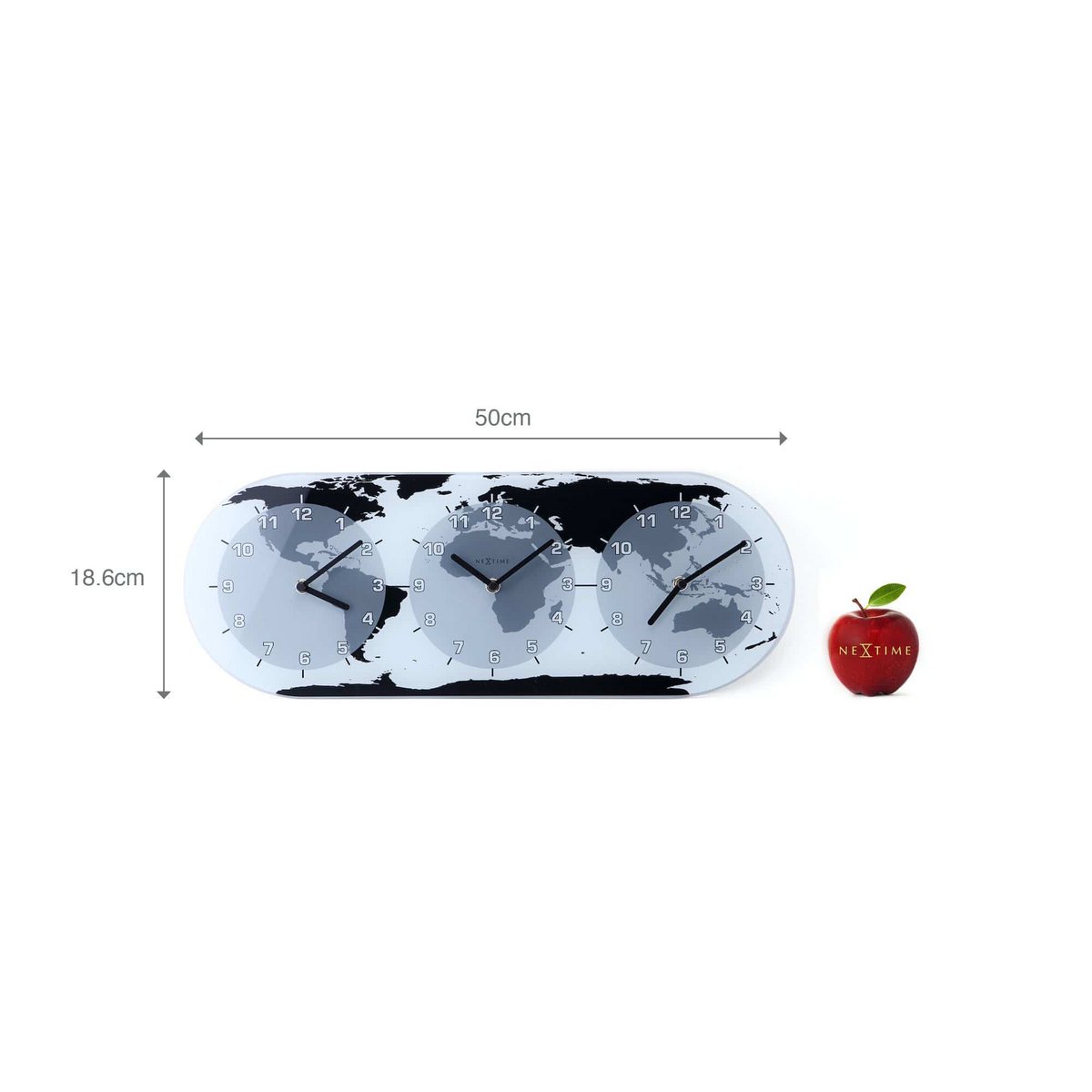 Väggklocka - 50 x 18.6 x 3.6 cm - Glas - Världstidsur - "Mondial"