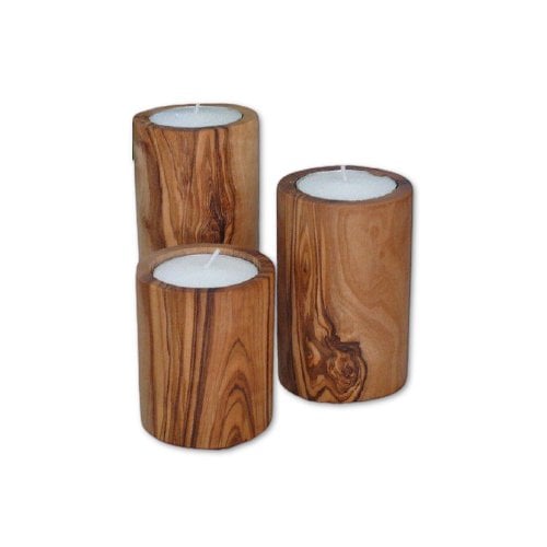 Tealight holders in a set of 3 made of olive wood
