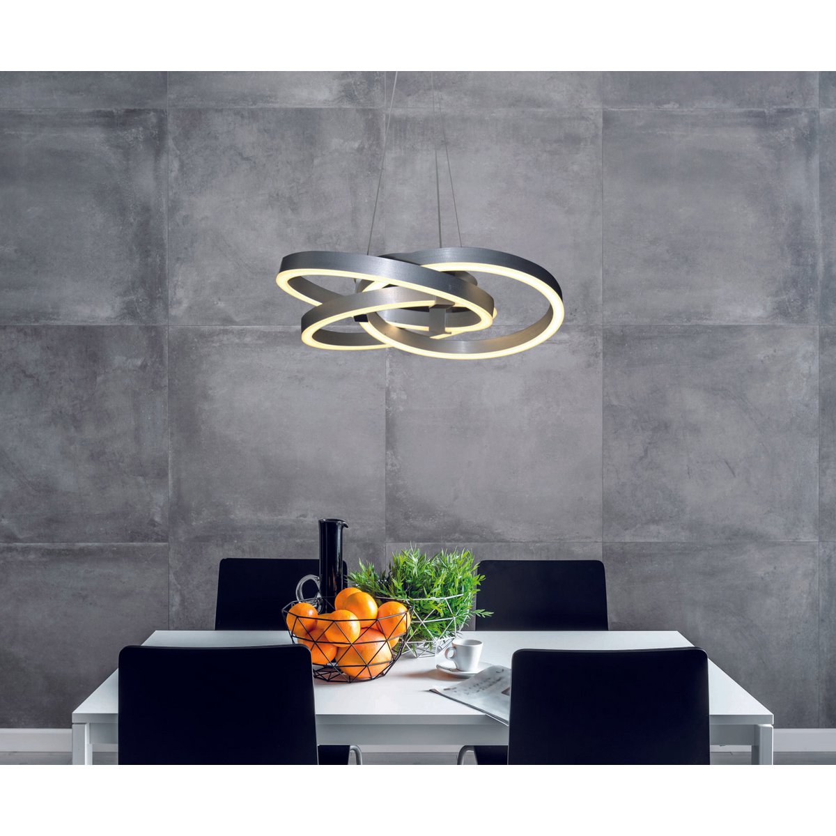 Smart Home LED pendant light "Divora" Ø 58cm, ceiling lamp made of metal, aluminum brushed and white plastic, with many functions, firmly built -in LEDs, lighting for living room, dining room office or hallway