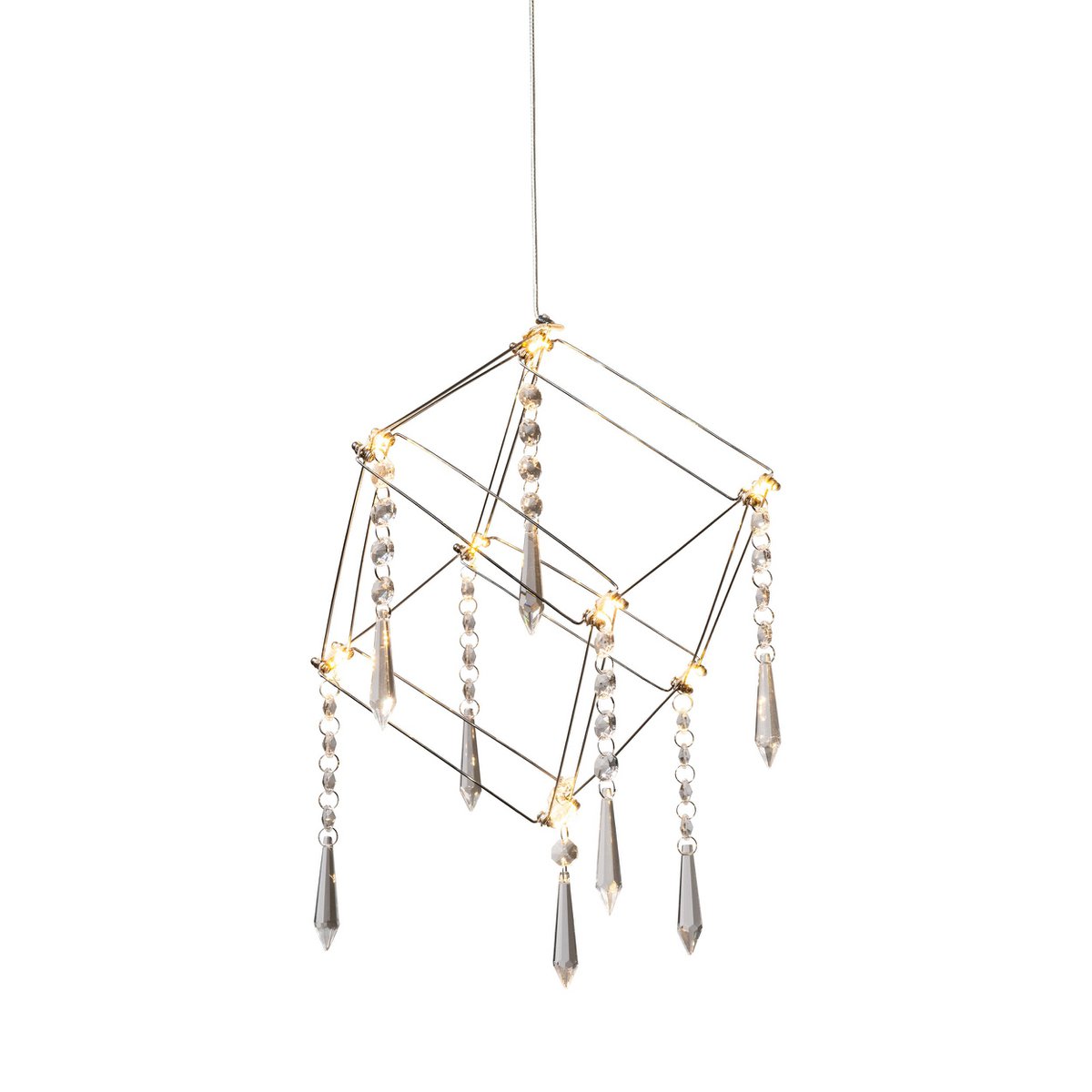 LED pendant lamp "Araneus" metal and plastic in chrome, with firmly built -in LEDs, side length dice approx. 15 cm, lighting for living room, dining room or office