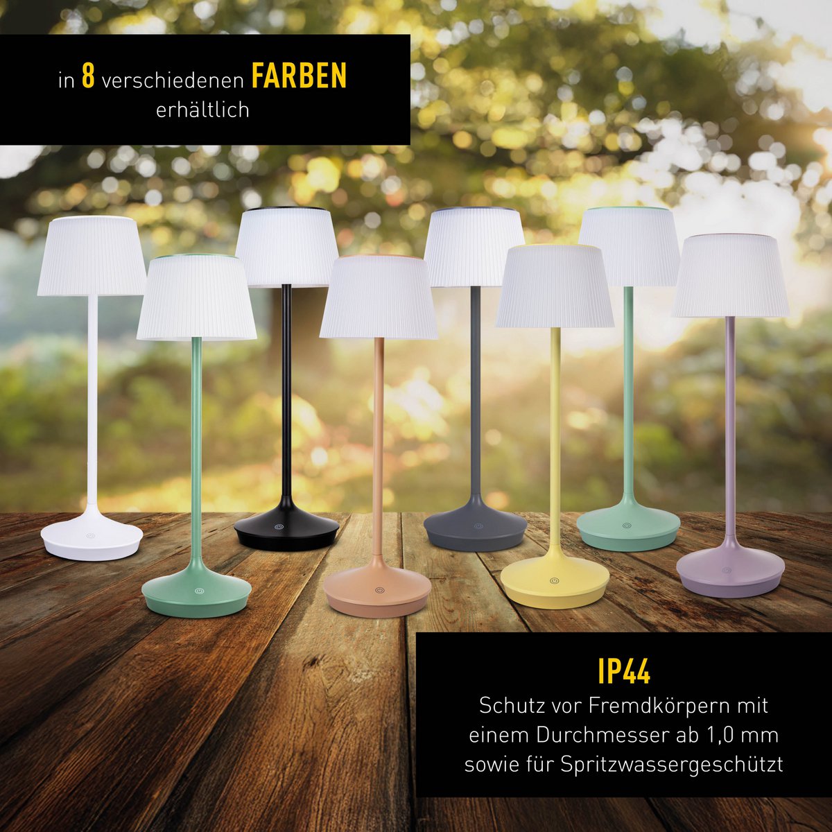 Solar battery lamp "Emmi" 38 cm high, umbrella Ø 13 cm, metal in MINT and white plastic, for the outdoor area, dimmable CCT.