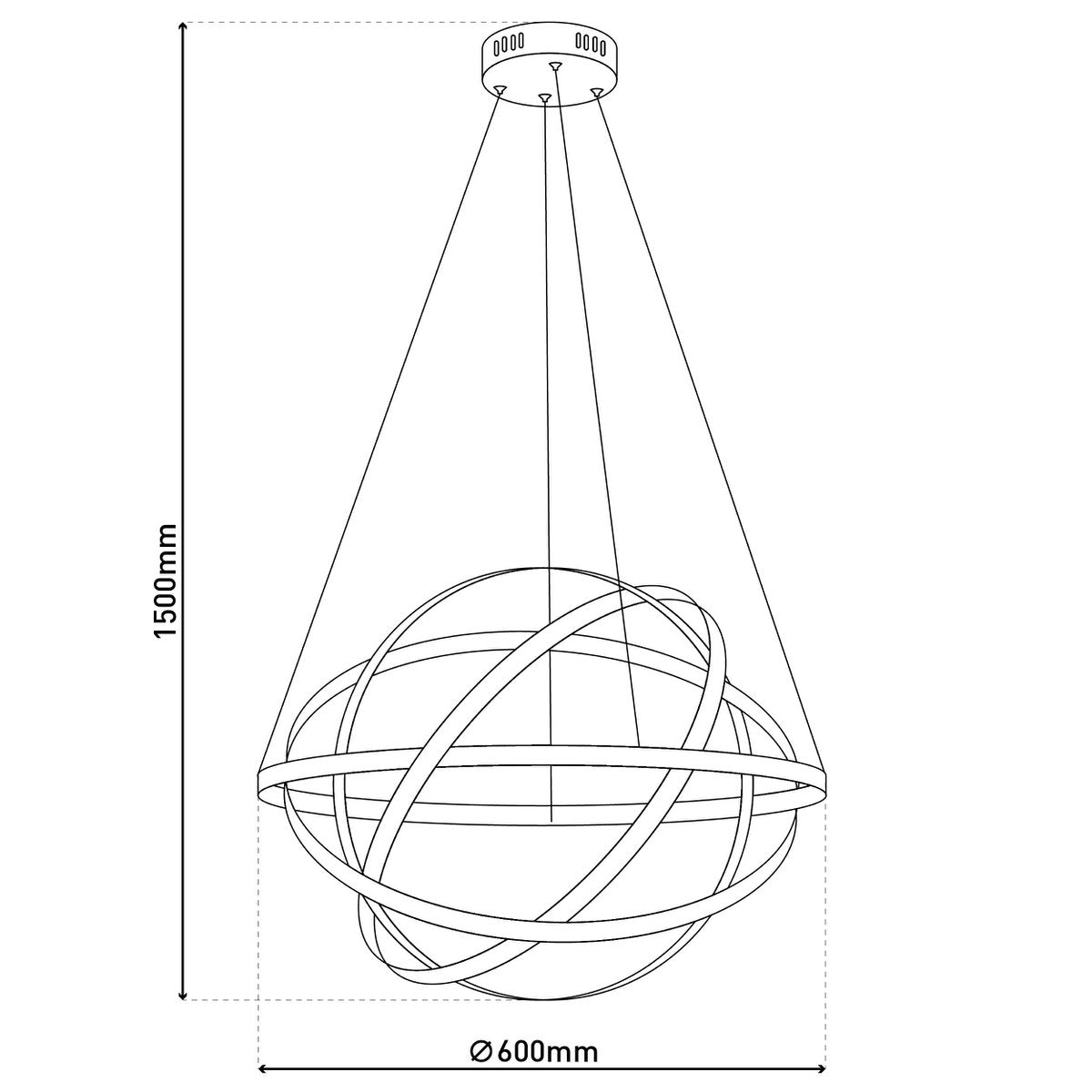 LED pendant lamp "Cosmos" metal and plastic in chrome, Ø60 cm, with firmly built -in LEDs, lighting for living room, dining room or office.