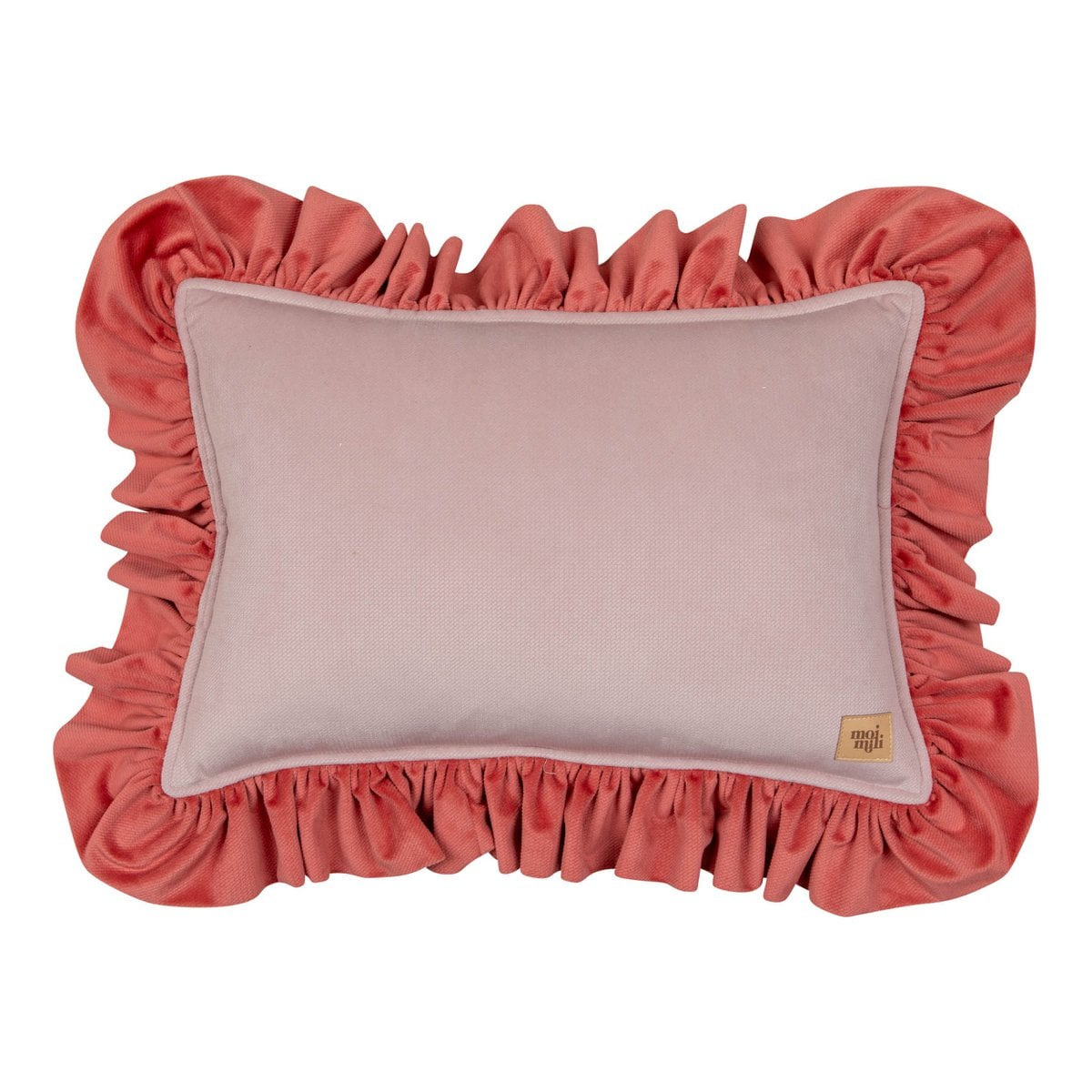 Decorative velvet pillow with frill "Raspberry smoothie"