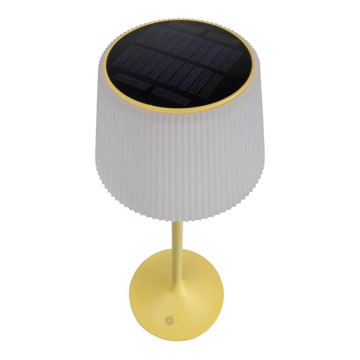 Solcellsdriven batterilampa "Emmi" 38 cm hög, skärm Ø 13 cm, metall i gult och vit plast, för utomhusbruk, dimbar CCT.