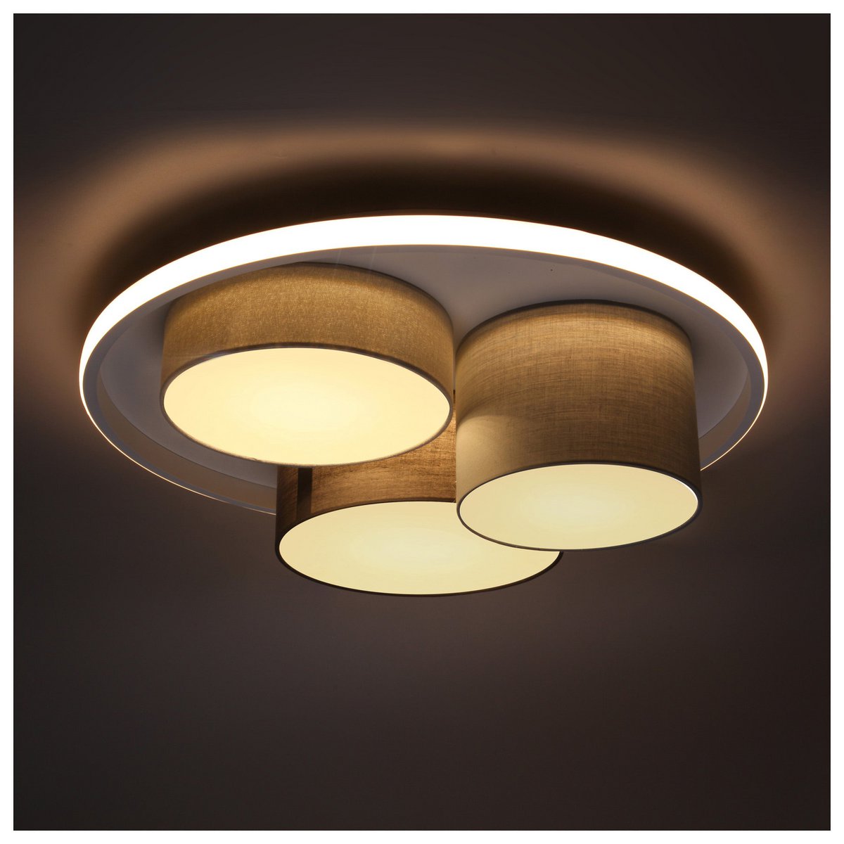 3-LED taklampa "Eppan" Ø 56cm, i metall, plast och textil i grått, integrerade LED-lampor, belysning för vardagsrum, kontor eller entré
