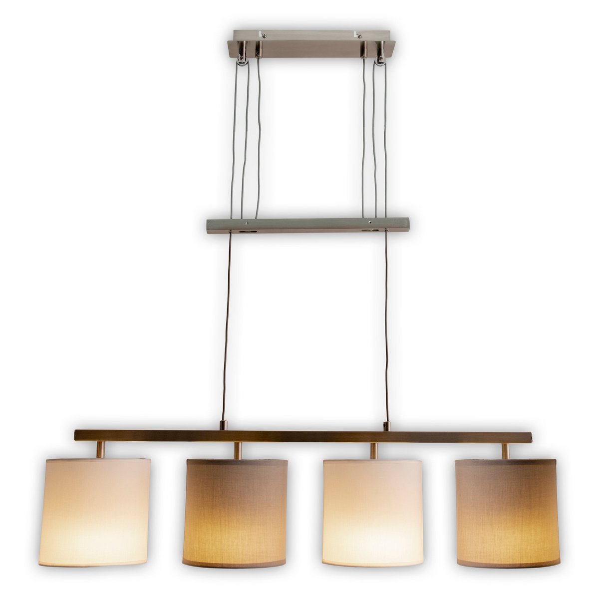 4 pendant lamp "Tilde", classic metal pendulum lamp and textile in gray and white, with E27 frame, height adjustable, 86 cm long, ideal as dining lamp