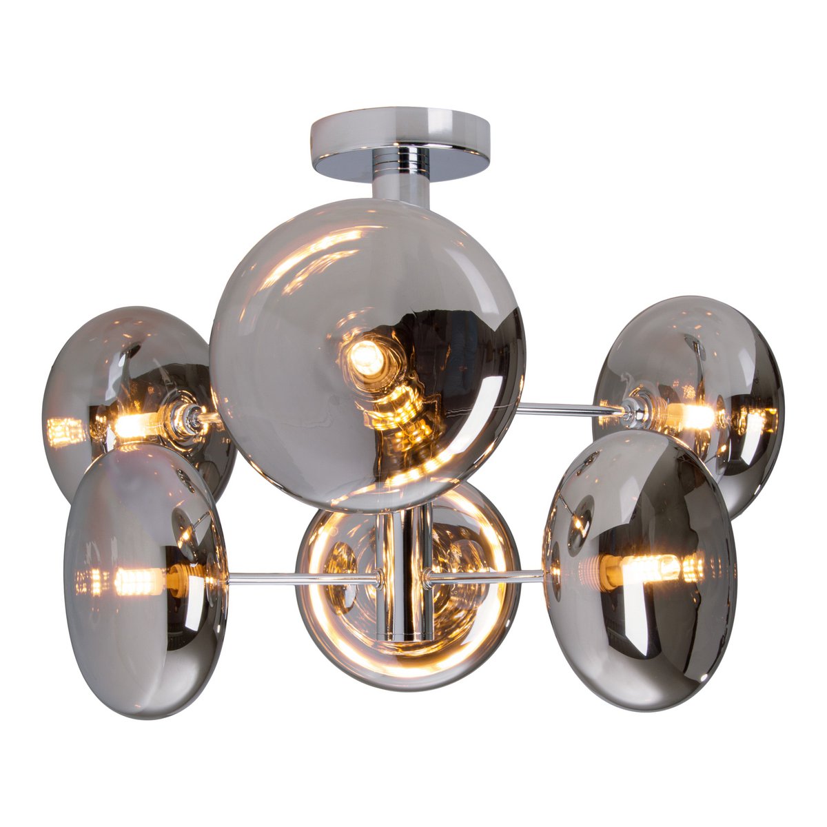 Deckenleuchte "ORION" smoky, Ø ca. 53 cm, aus chromfarbenem, rostfreiem Stahl und Rauchglas, G9-Sockel, Beleuchtung für Wohnzimmer, Esszimmer oder Büro.