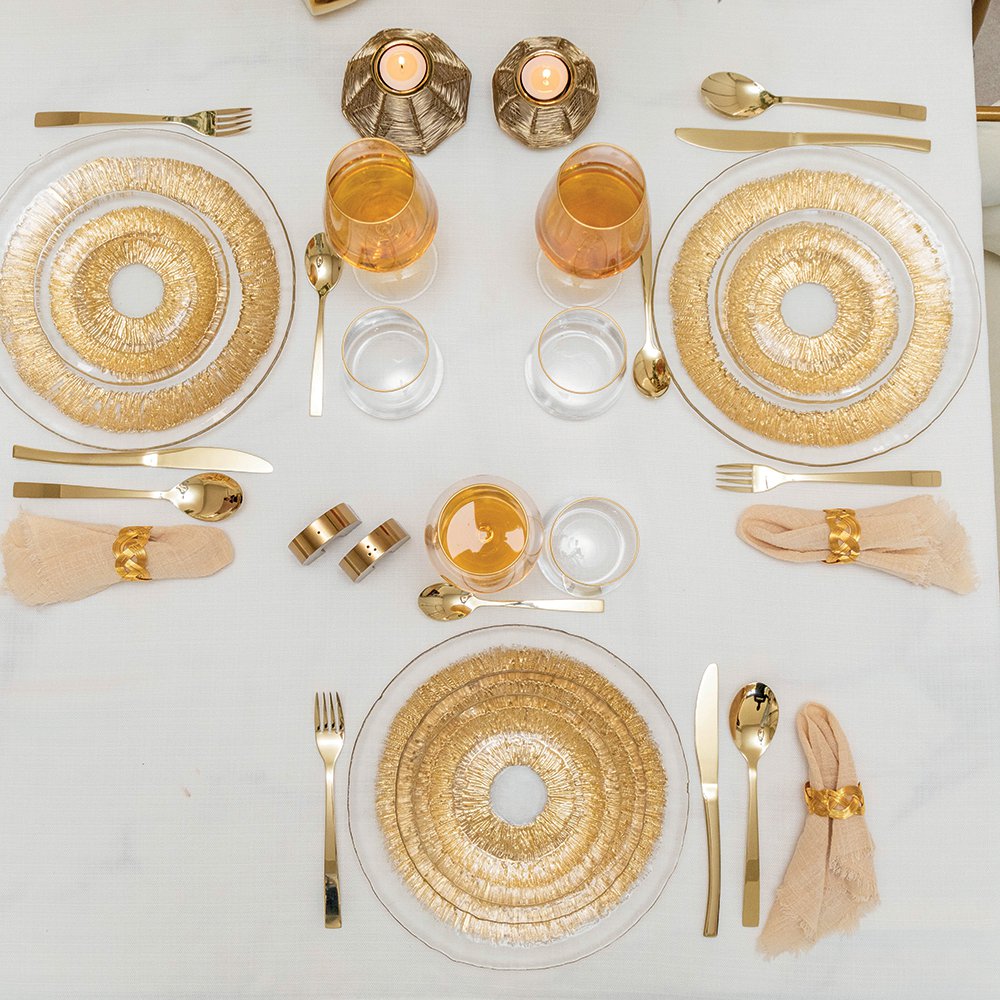 Golden flat plate in glass 28x28x2.5cm - Sun