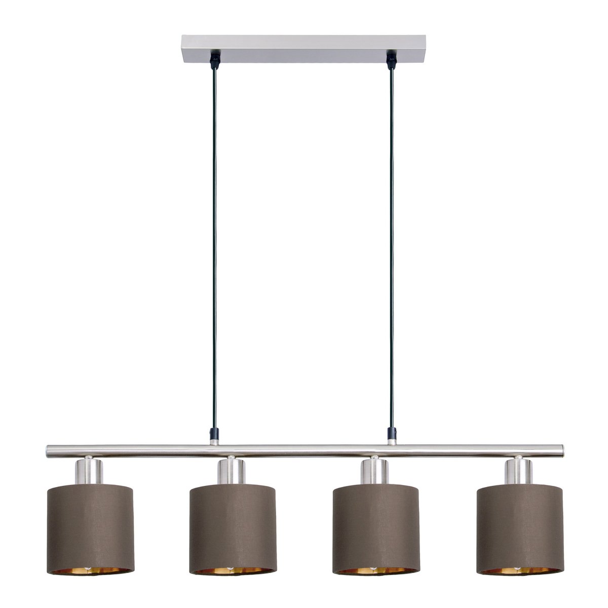4 pendant lamp "Maron" made of metal-satin-matt with fabric umbrellas in brown, with E14 socket, lamp for living room or dining room, 71.5 x 12 cm