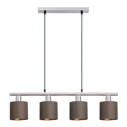 4 taklampor "Maron" av metall-satin-matt med tygskärmar i brunt, med E14-sockel, lampa för vardagsrum eller matsal, 71,5 x 12 cm
