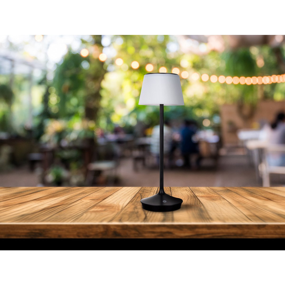 LED Leuchte "EMMI" für Außen und Innen, Tischlampe aus Metall und Kunststoff , mit fest verbauten LEDs, LED Tischlampe für Balkon, Terrasse, Garten, Wohnzimmer, Wintergarten, ca. 38 cm hoch