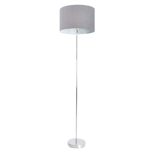 Golvlampa "New York", klassisk golvlampa i metall med textspridare i grått, med E27-sockel, 160 cm hög, perfekt för vardagsrum, matsal, hall och kontor
