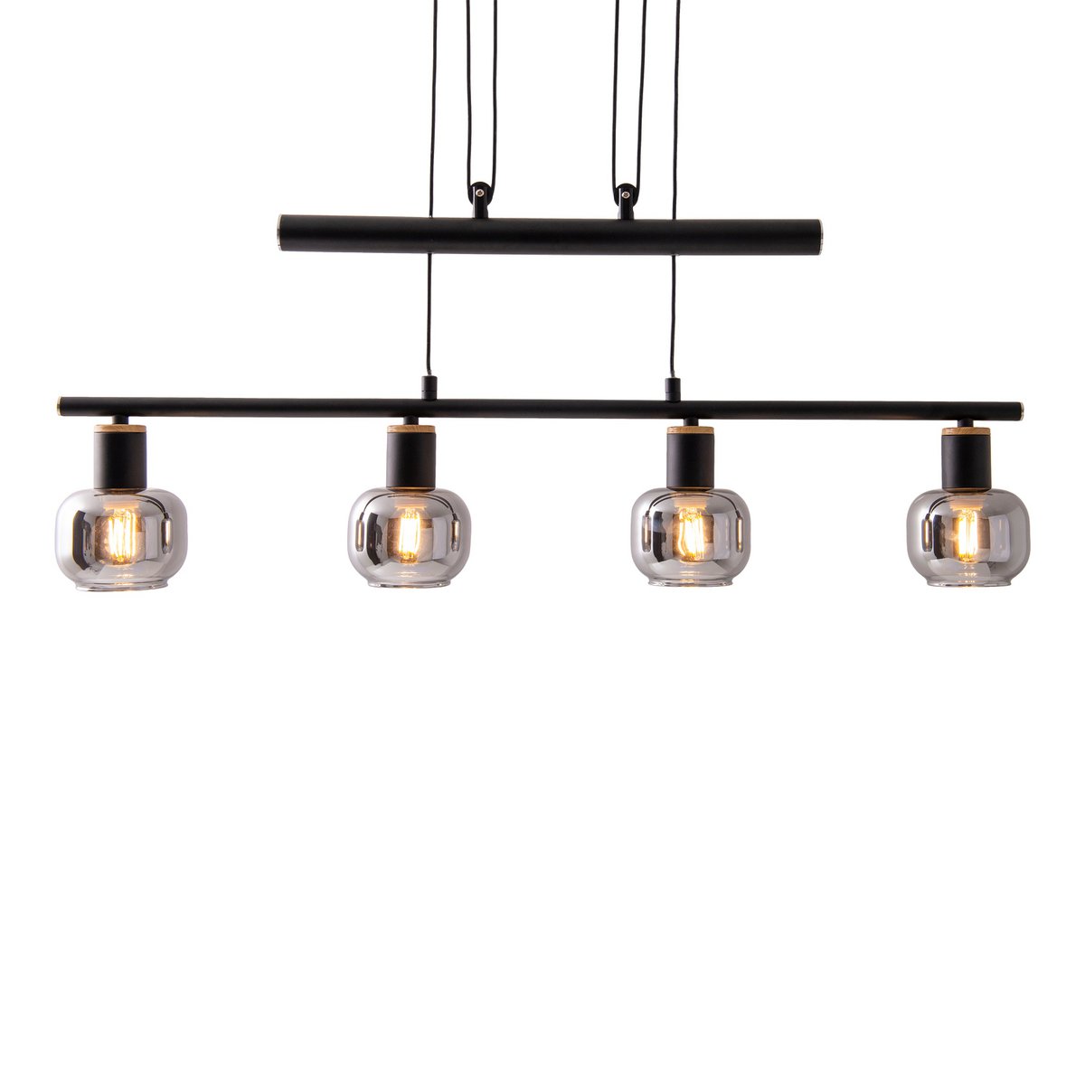 4 pendellampor "fumoso", pendellampa höj- och sänkbar av metall och rökt glas i svart, med E14-sockel, för matsal, vardagsrum, hall eller kontor, 78 x 10 cm
