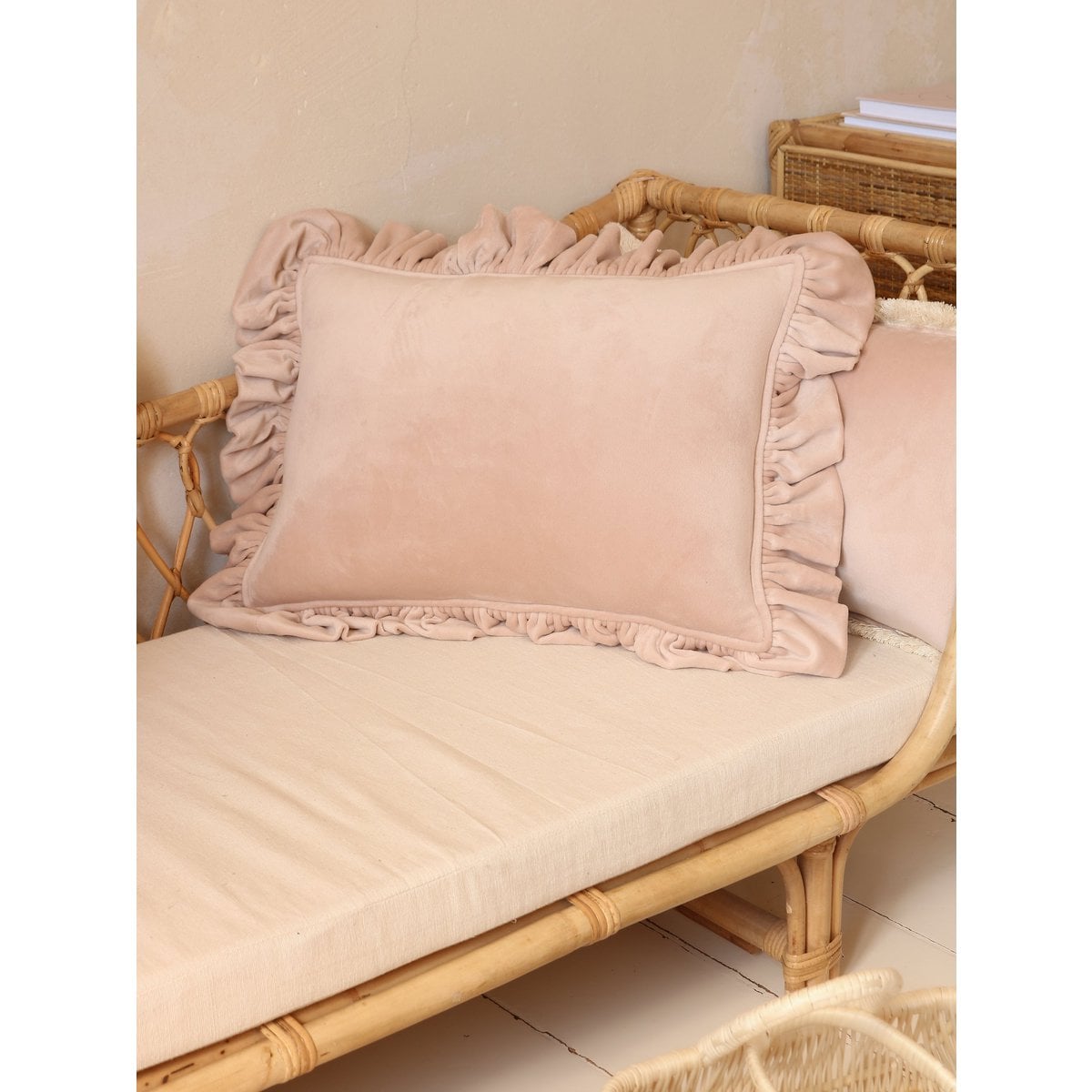 Soft Velvet Pillow with Frill “Latte”