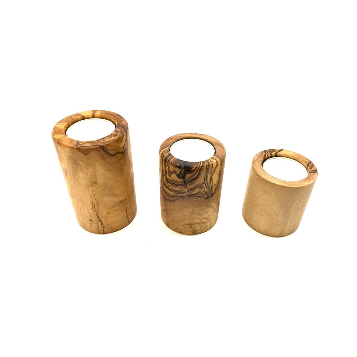 Tealight holders in a set of 3 made of olive wood