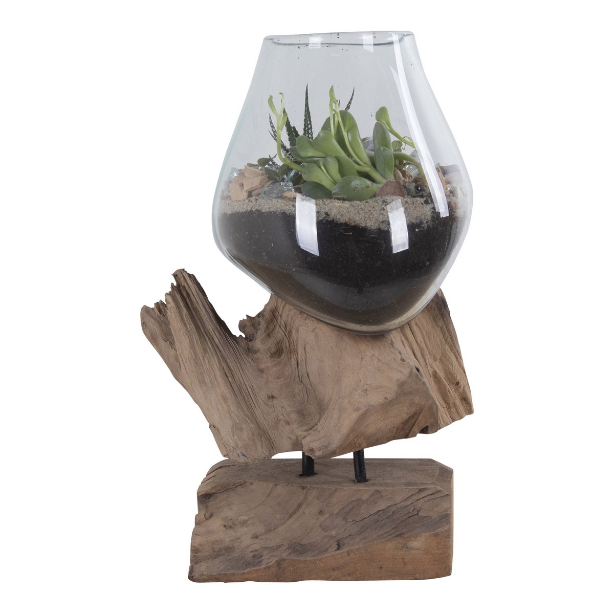 San Marino Waterdrop - Natural, Teakwood/Glass/Steel, 18x15x25 cm