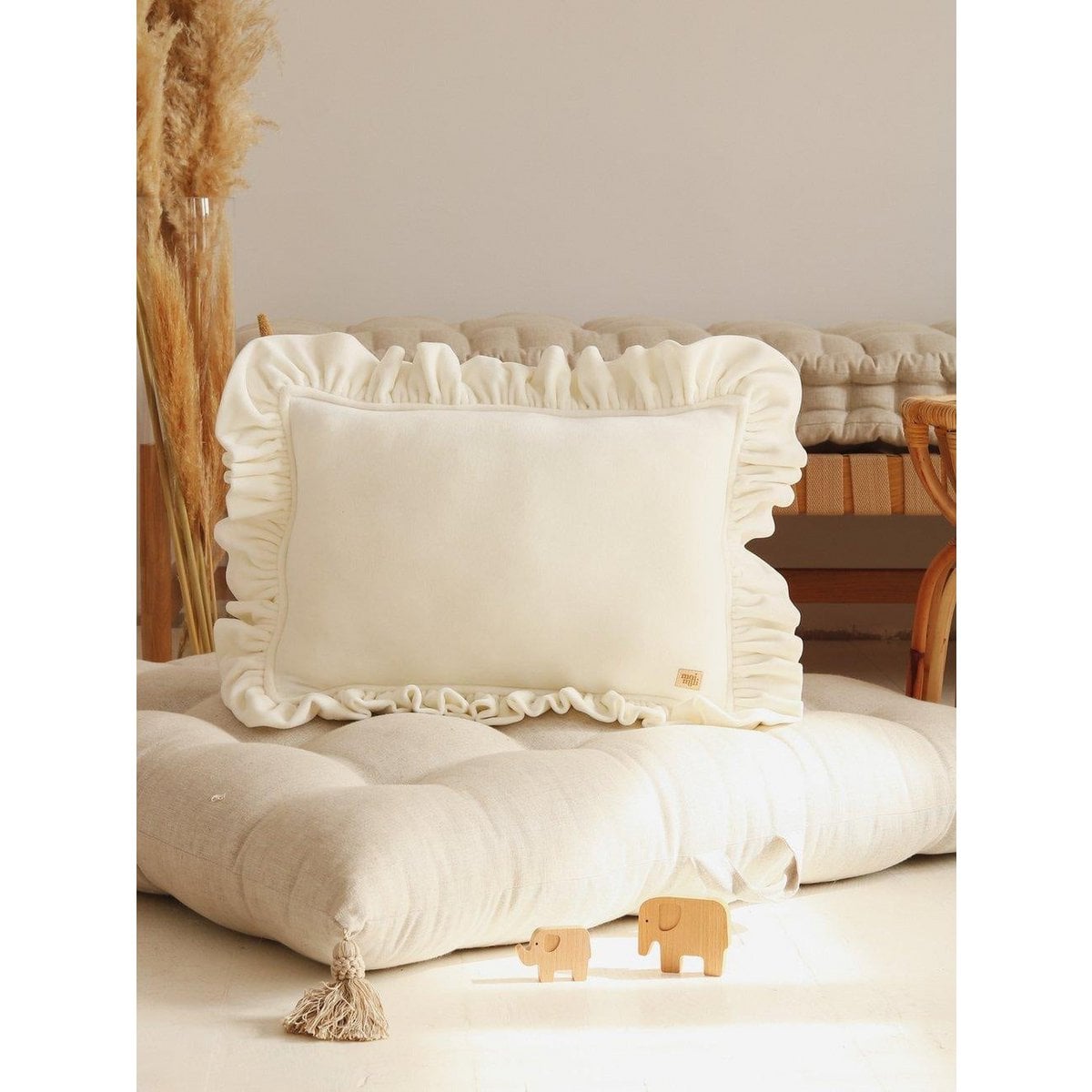 Soft Velvet Pillow with Frill “White”
