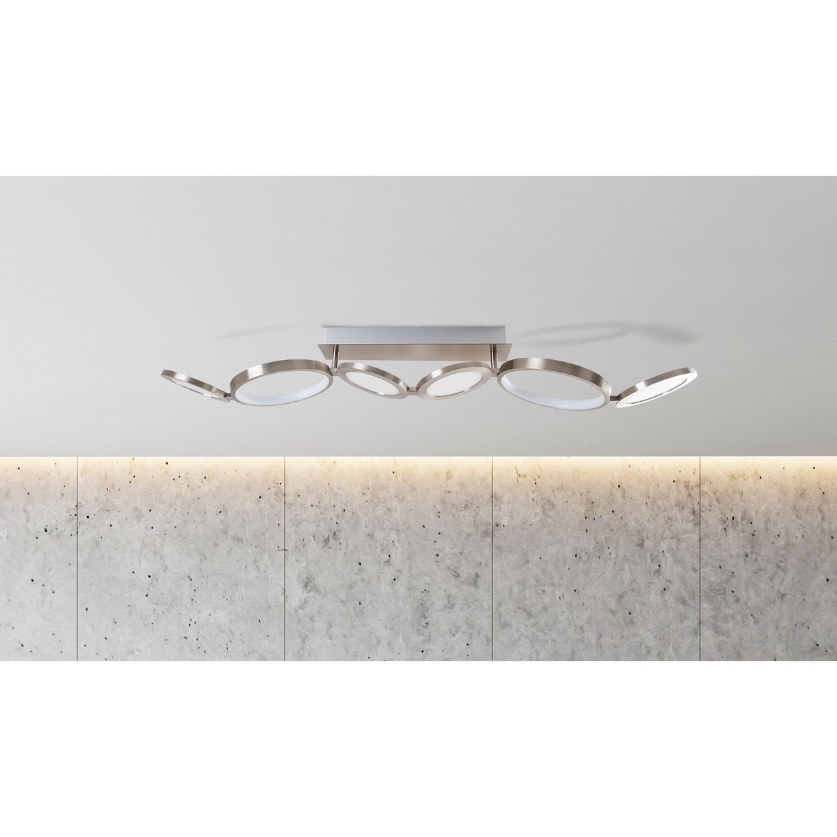 LED ceiling lamp "Stelari" length 100 cm made of metal in steel-blank and white plastic, with firmly built-in LEDs, ceiling lamp for living rooms or office