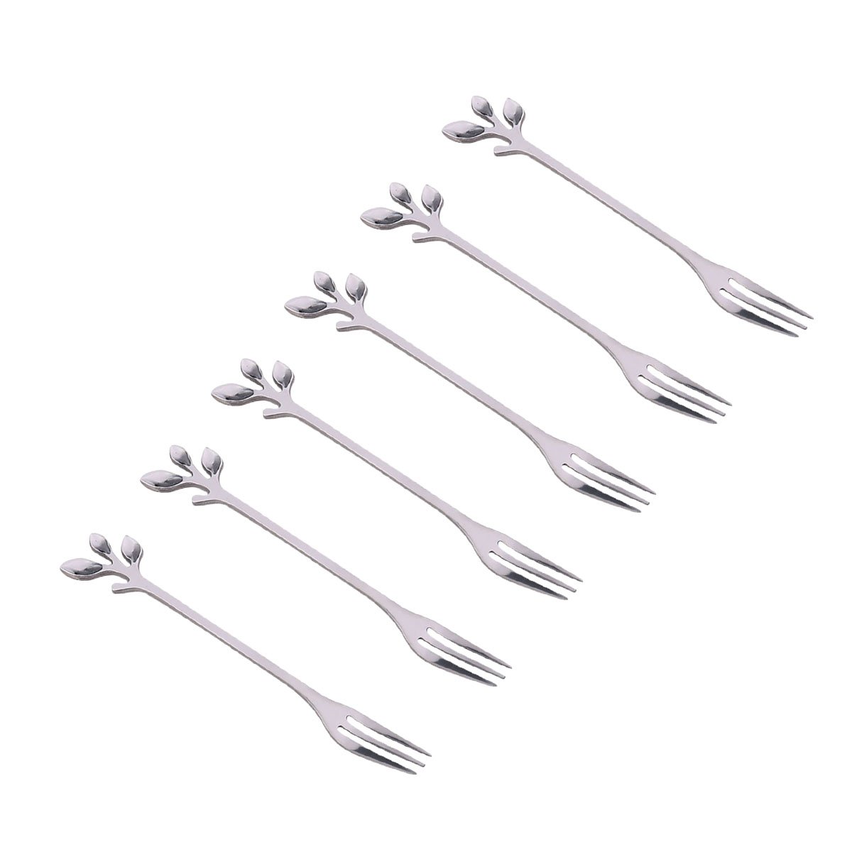 Assorterade silverdessertgafflar med blad - set om 6