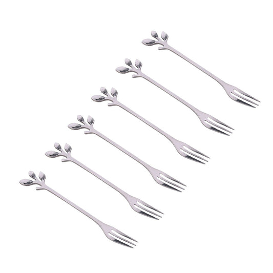 Assorterade silverdessertgafflar med blad - set om 6