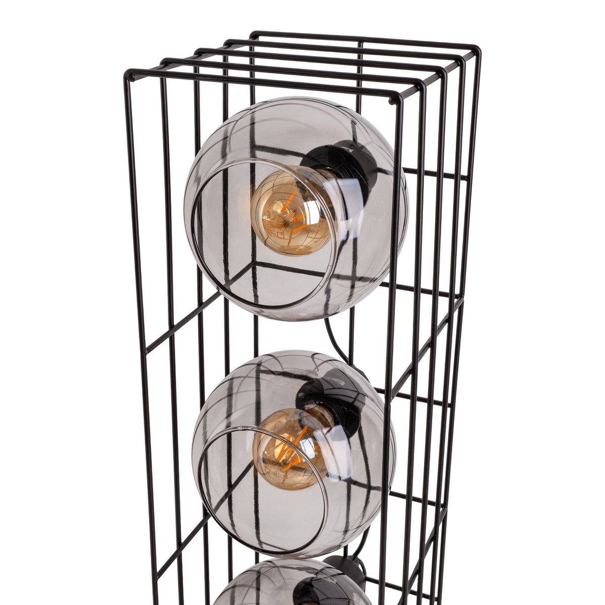 Golvlampa "Cesta" i glas med stomme i svart metalltråd och tonat glas, med E27-sockel, 95 cm hög, för matsal, vardagsrum, hall eller kontor,