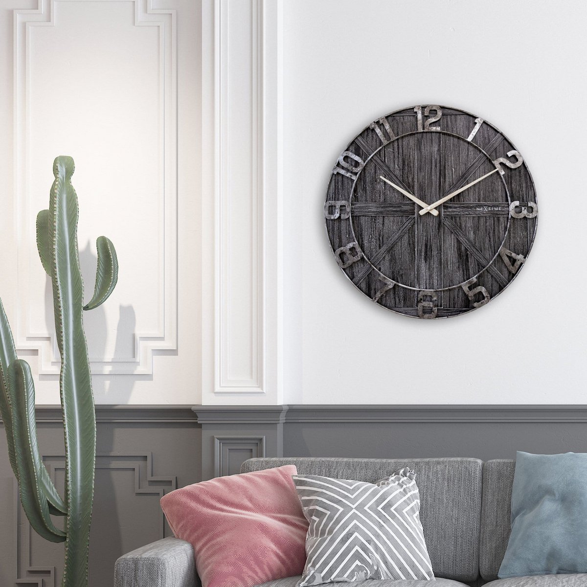 Large wall clock - 50cm - Silent - Wood - Metal - "York"