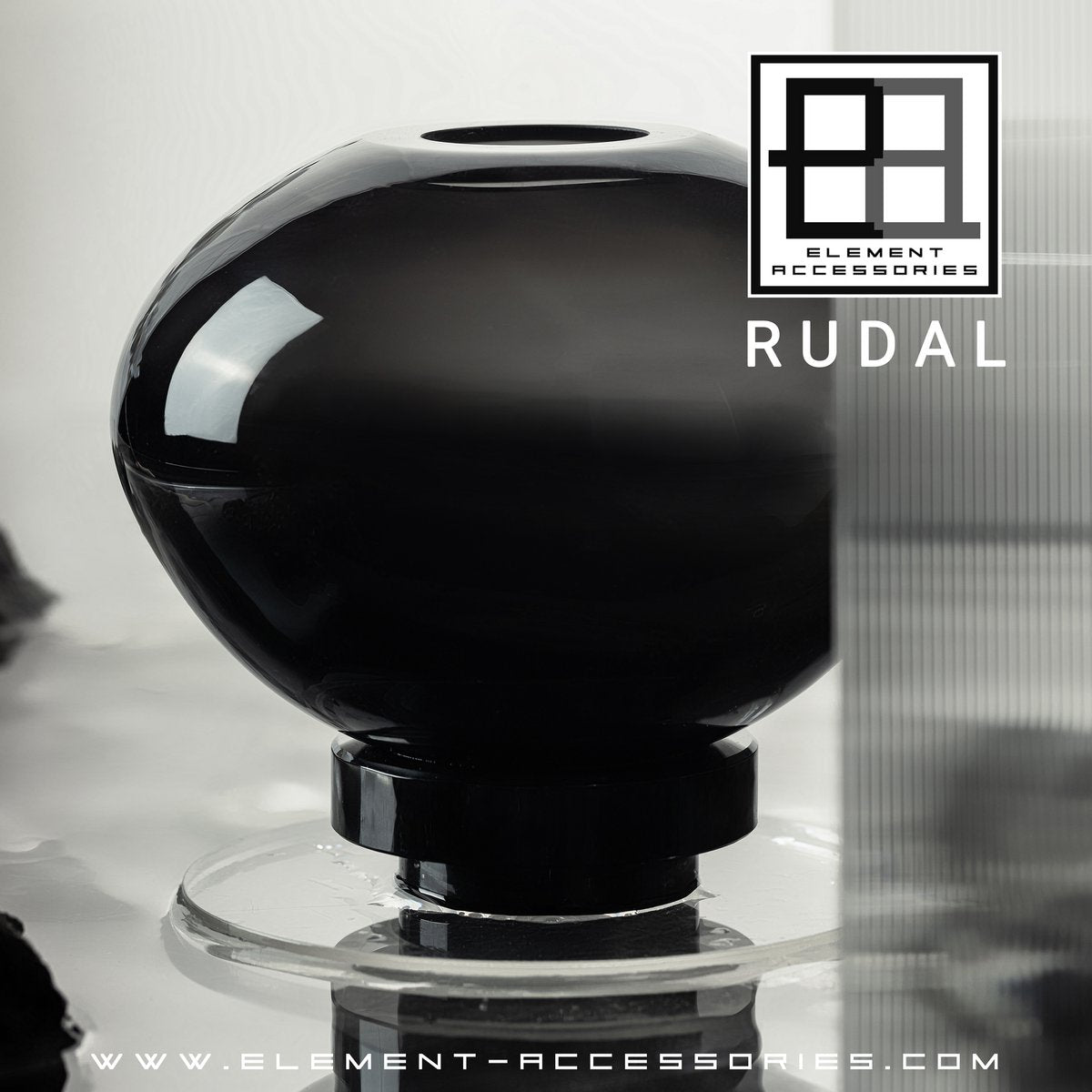 Vase ball shape innovative design, black glass, RUD00_Luxury Edition