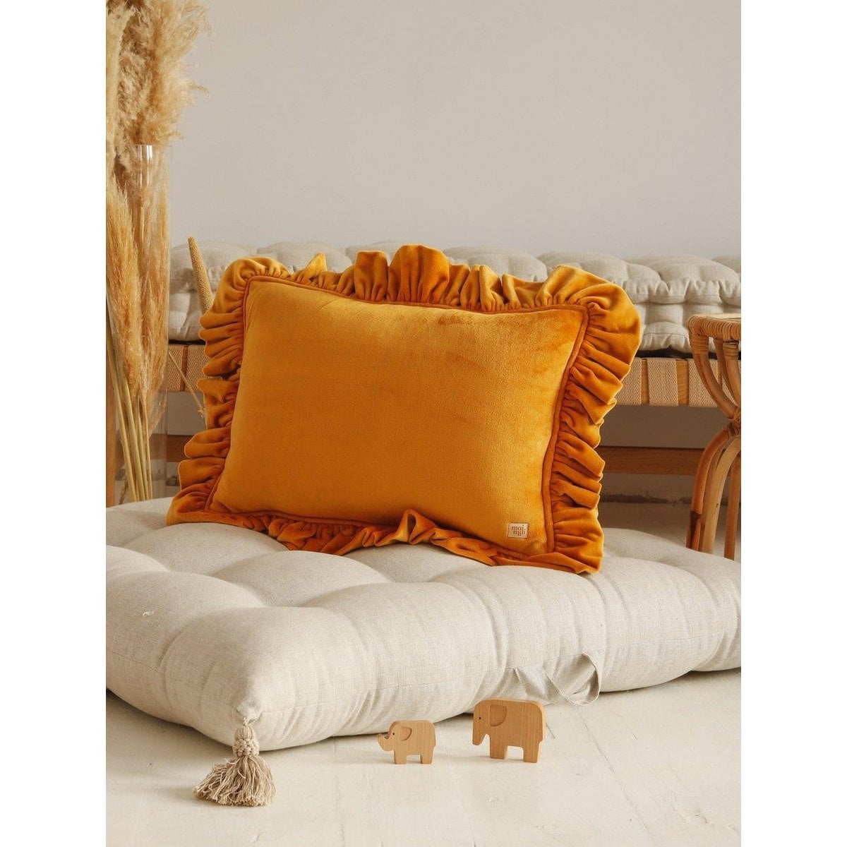 Soft Velvet Pillow with Frill “Mustard”