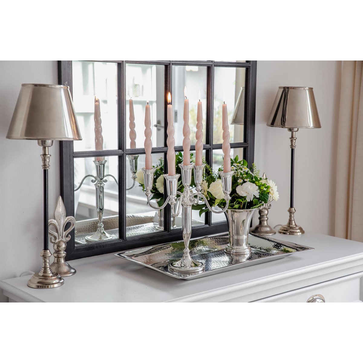EDZARD Candlestick Venezia 5-flame, for stick candles, noble silver-plated, tarnish-protected, height 31 cm