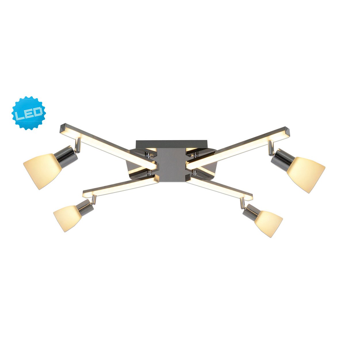 LED-taklampa "Ibiza", 68 cm lång, tillverkad av kromfärgad metall, glas och plast