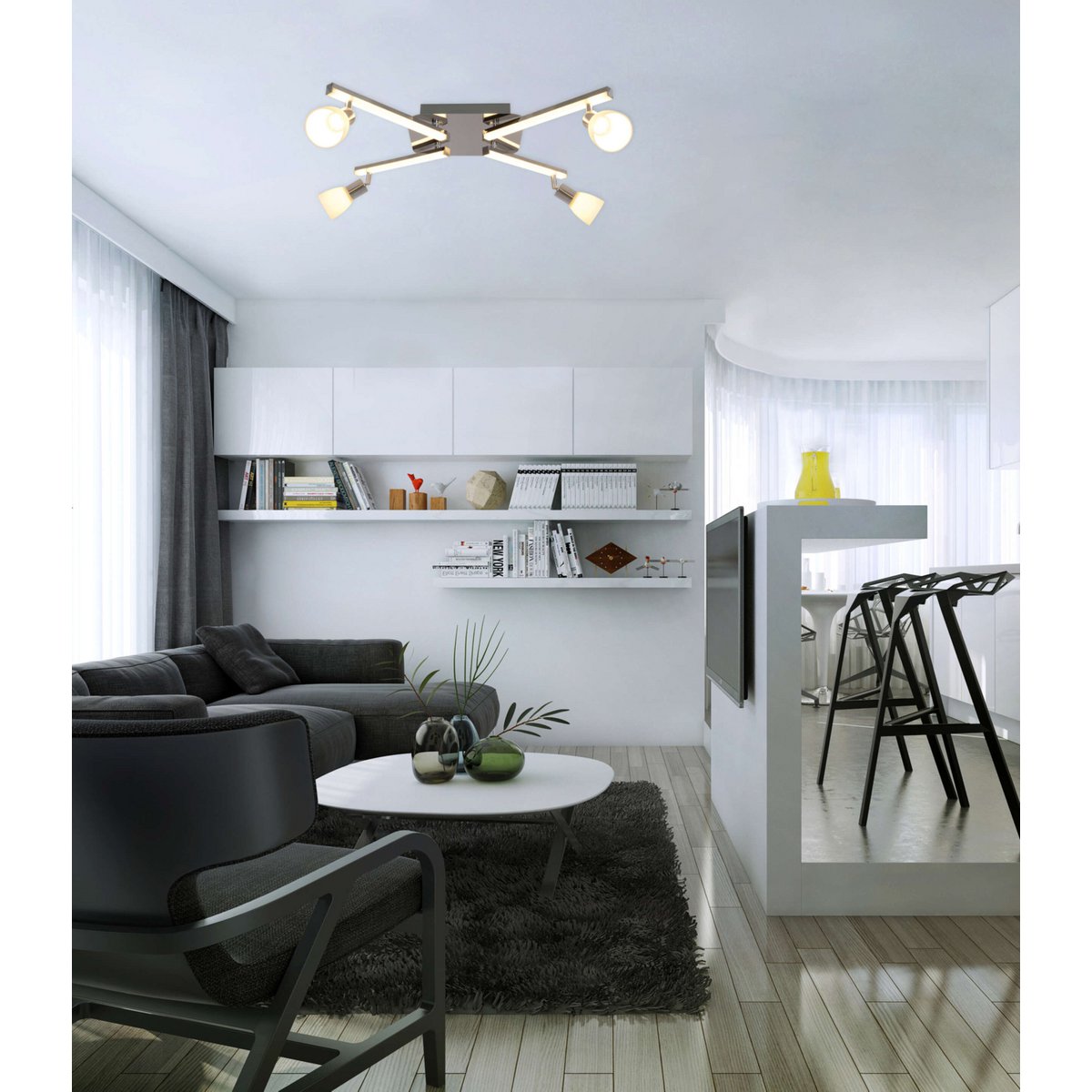 LED-taklampa "Ibiza", 68 cm lång, tillverkad av kromfärgad metall, glas och plast