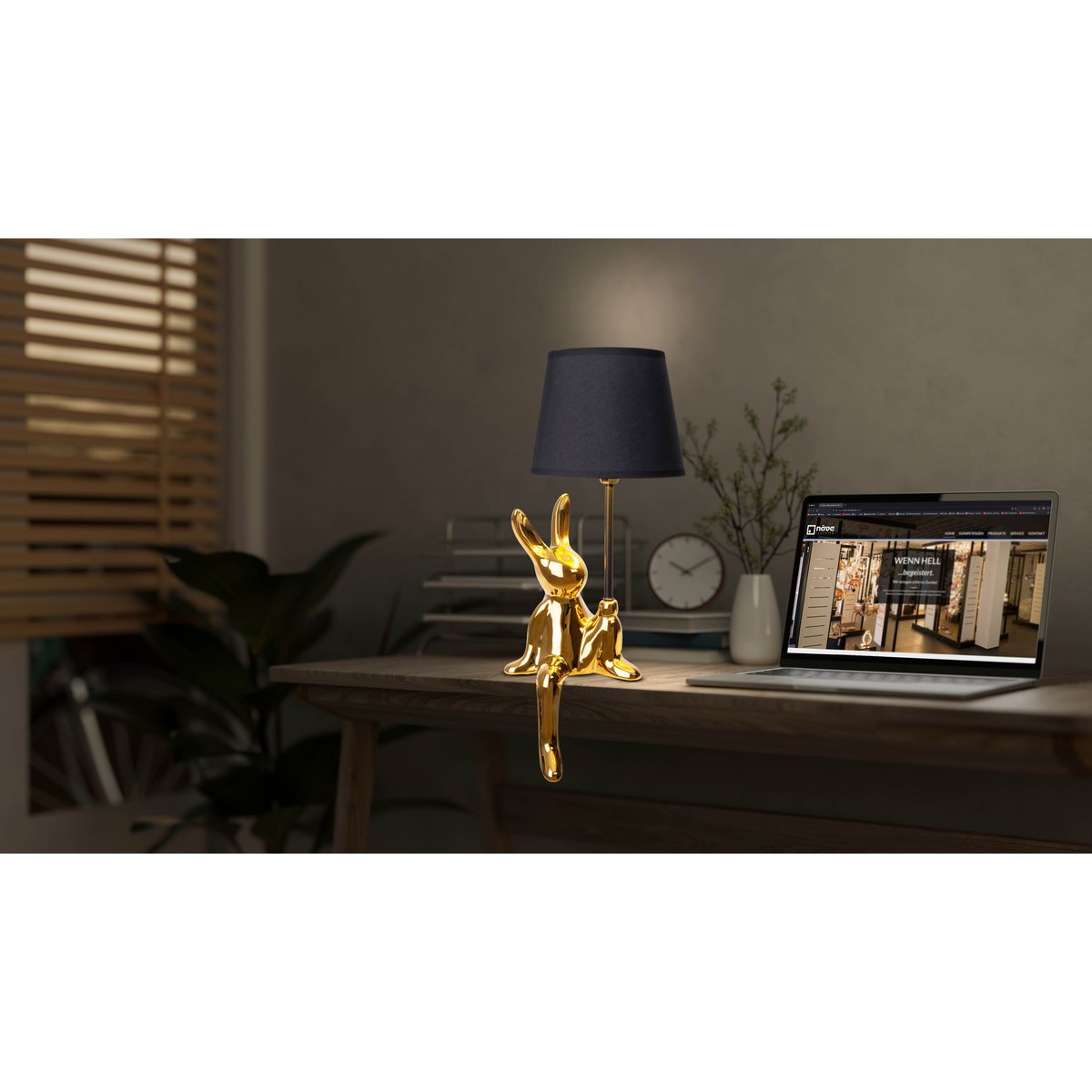 Table lamp "Helge" Ø 18 cm, height approx. 45 cm, made of ceramic in black and gold, black text blades