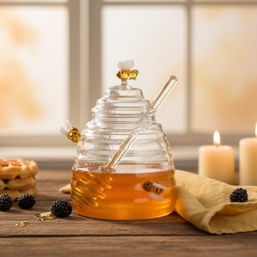 Glass bee honey pot 500ml
