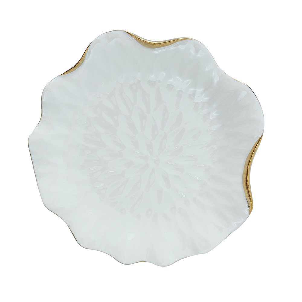 Assiette à dessert en porcelaine blanche avec bords dorés