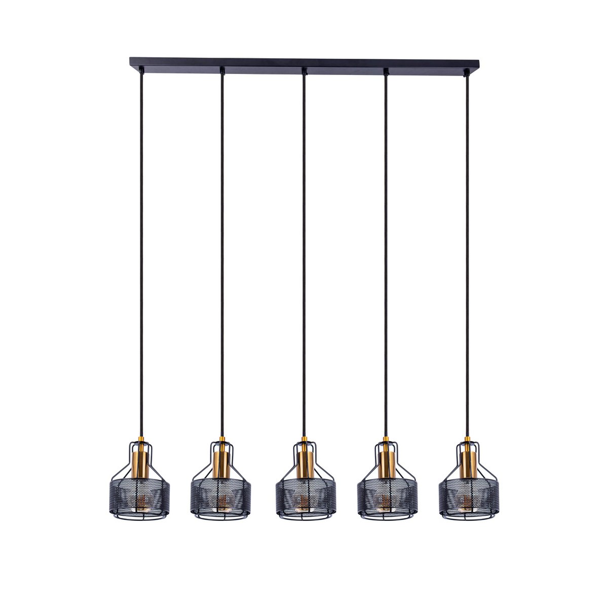 5er Pendelleuchte "FORO" Retro Pendellampe aus Metall in Schwarz, und Gold mit E27-Fassungen, 96 cm lang. Stilvolle Beleuchtung für Wohnzimmer, Esszimmer oder Küche.