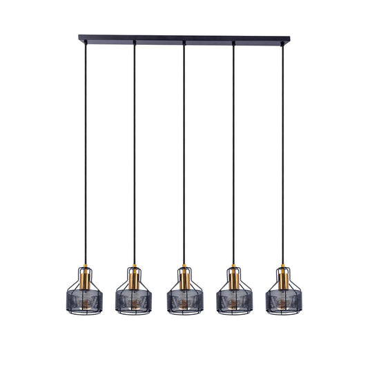 5er Pendelleuchte "FORO" Retro Pendellampe aus Metall in Schwarz, und Gold mit E27-Fassungen, 96 cm lang. Stilvolle Beleuchtung für Wohnzimmer, Esszimmer oder Küche.